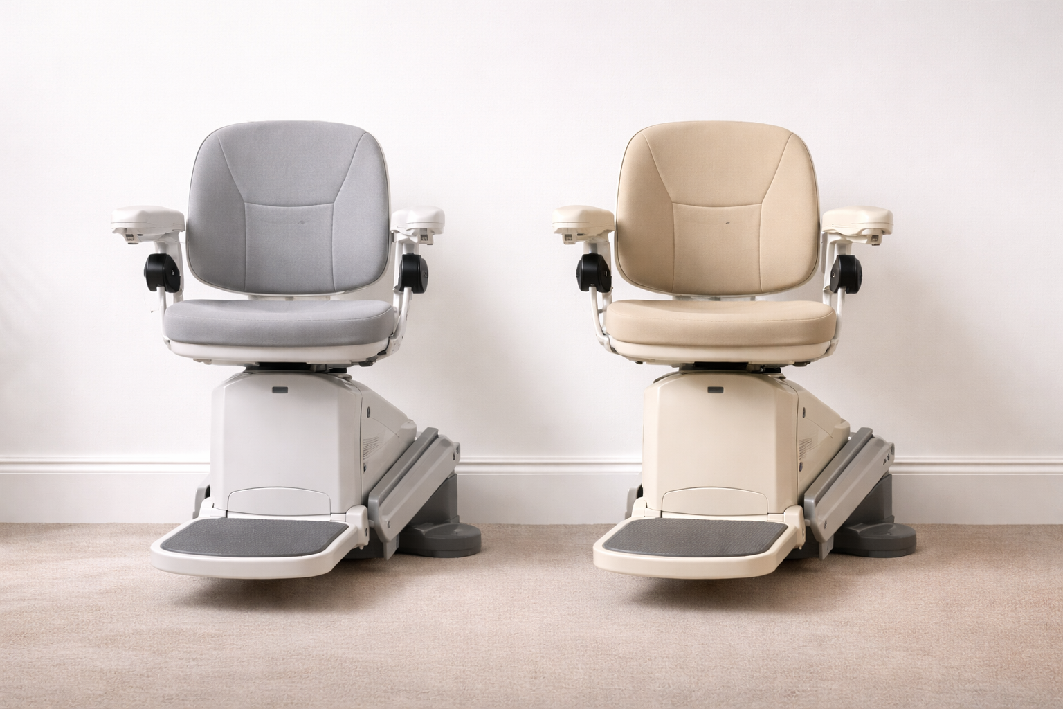 New and reconditioned stairlifts shown side by side